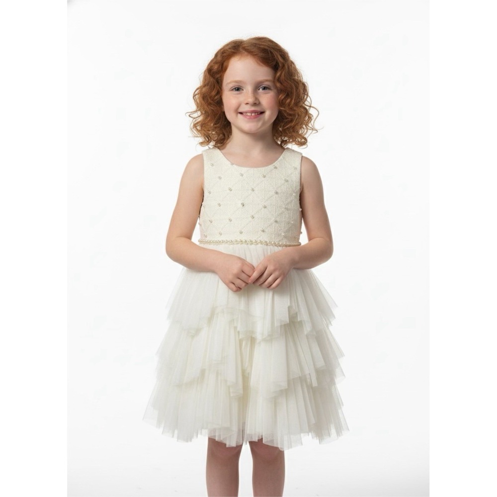 #146 American Princess Girls Dress Size 7Tiered Tulle Mesh Sleeveless Formal